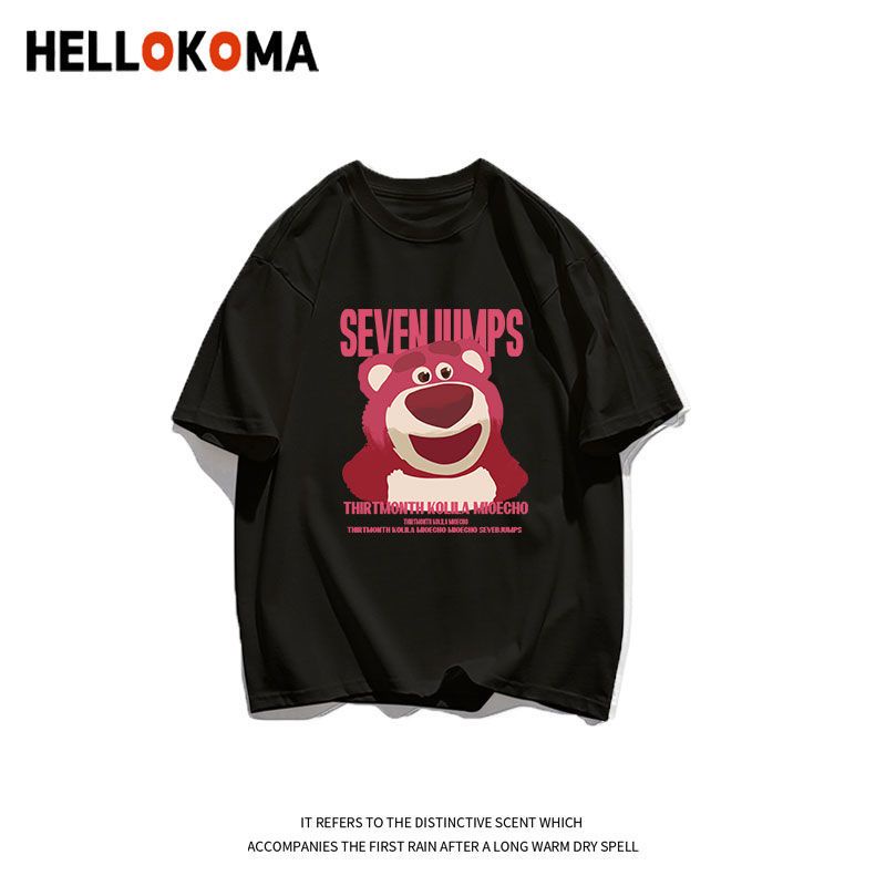 Gấu dâu Áo thun 100% cotton ngắn tay bé gái