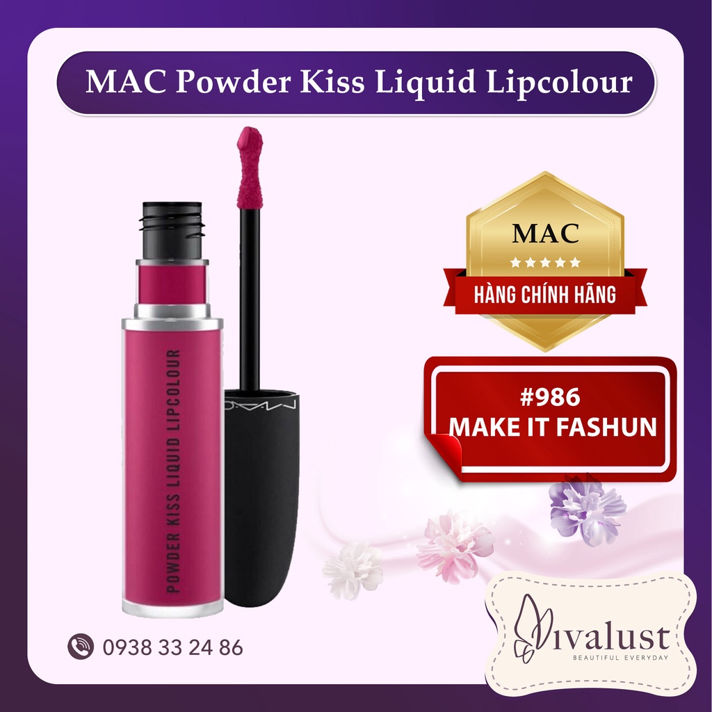 Son kem Mac Powder Kiss Liquid Lipcolour – 986 Make It Fashun ( Màu Hồng Fuchsia )