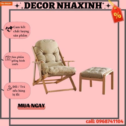 (HÀNG MỚI VỀ) Ghế Lười, Ghế Thư Giãn Ban Công PELO Thiết Kế Hiện Đại Tặng Kèm Đôn, Chất Liệu Gỗ Bạch Dương Cao Cấp
