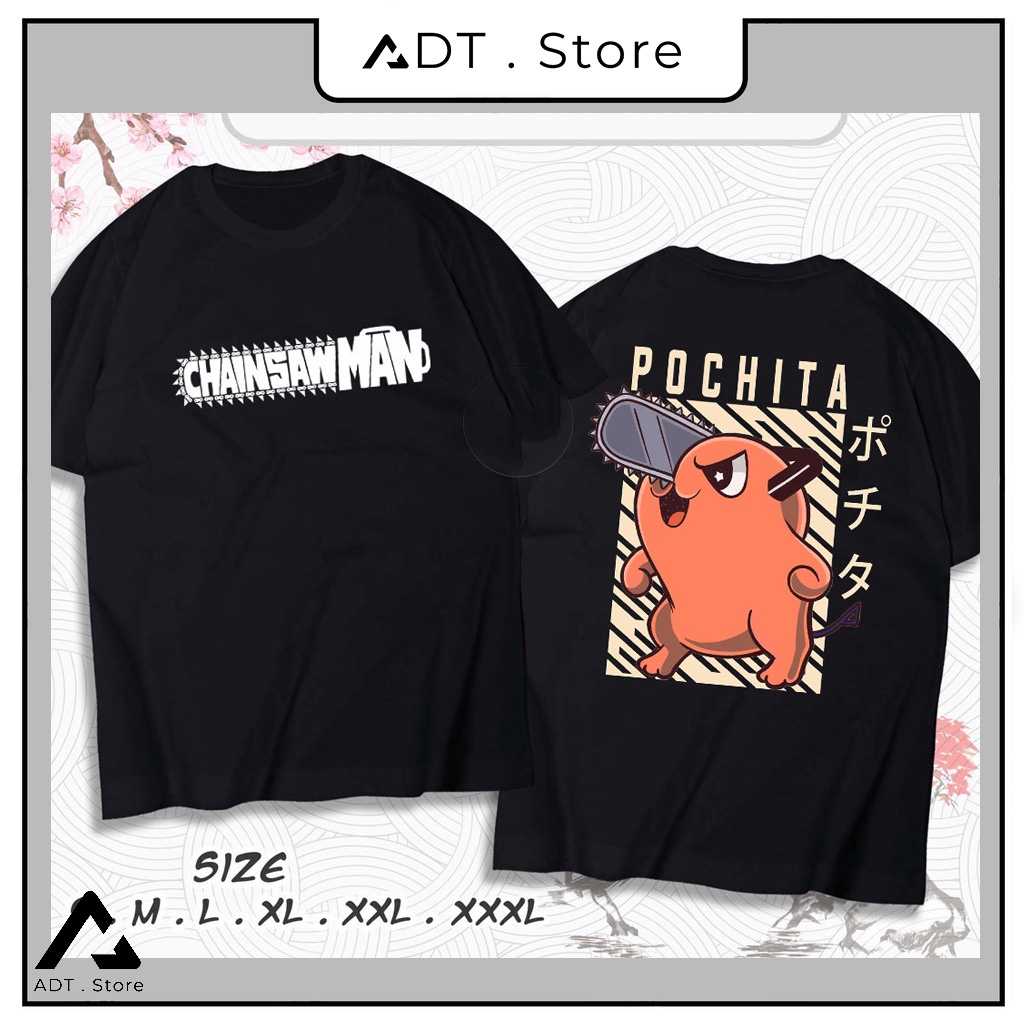 Áo thun Chainsaw Man - Anime in hình Power, Makima, Denji, Aki, Pochita - Mẫu áo thun đen 2 mặt