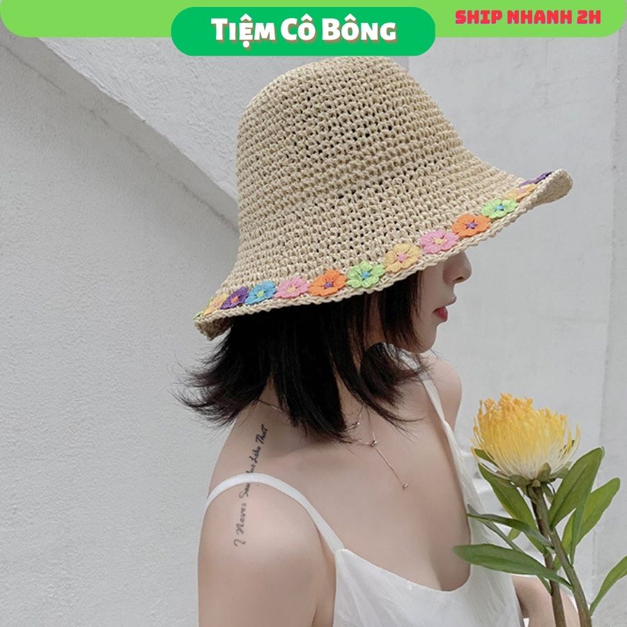 Mũ nón cói mềm vành thêu hoa nhỏ xinh