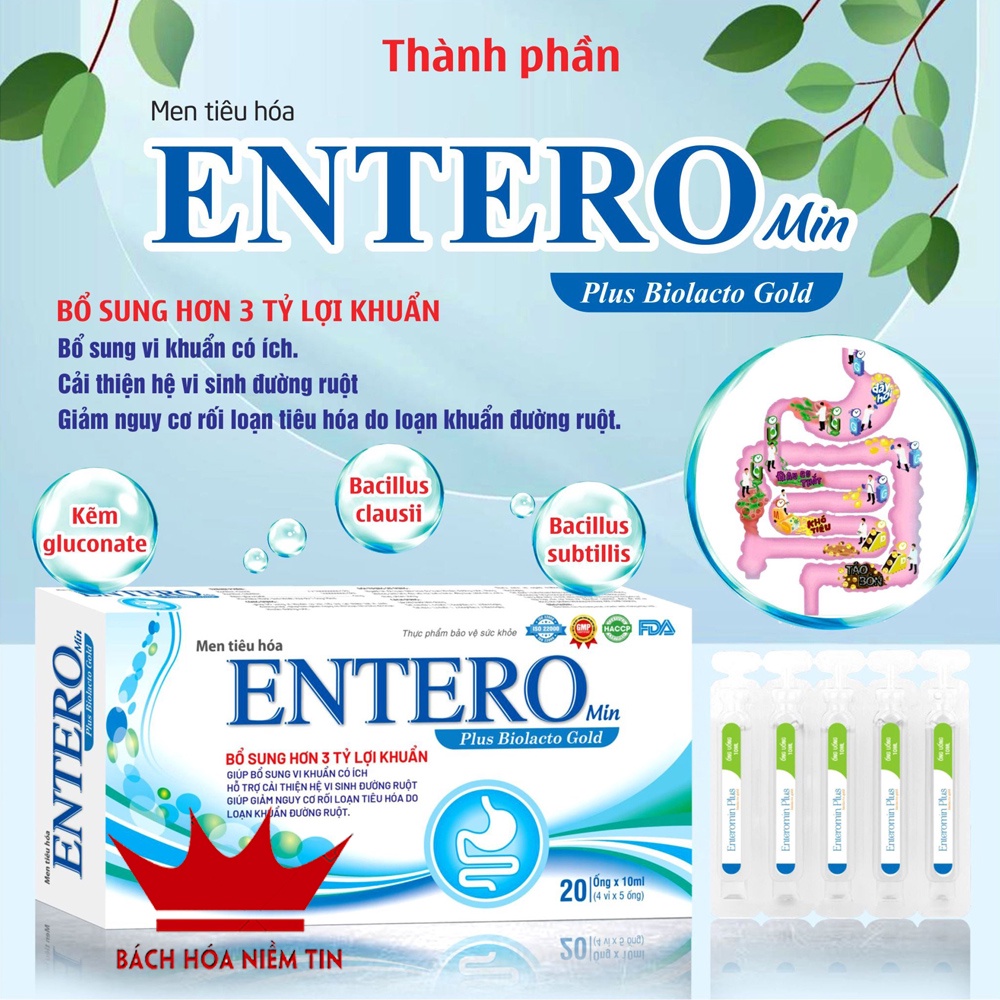 Men tiêu hóa cho bé giảm rối loạn đường ruột - vi sinh Entero Min giảm táo bón tiêu chảy - Hộp 20 ống - hàng chính hãng
