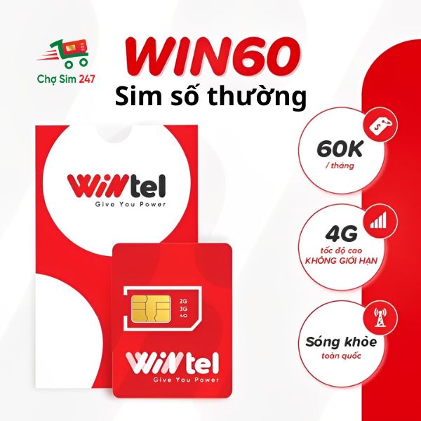 Sim vật lý Wintel (Reddi) Win60 - Gọi nội mạng miễn phí không giới hạn (60K/30 Ngày)