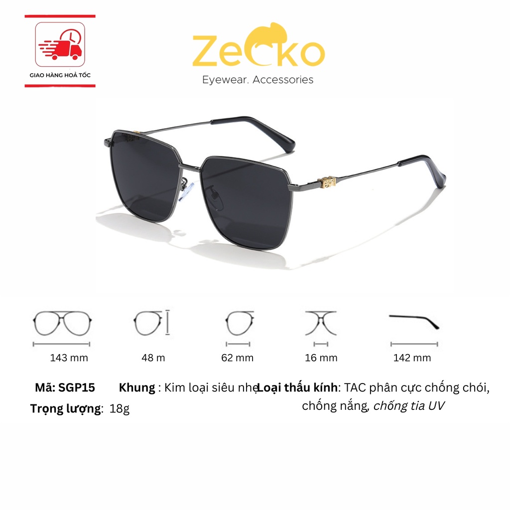 Kính mát nam nữ Zecko Pilot SGP15, kính râm phi công phân cực chống tia UV, chống chói, chống trầy