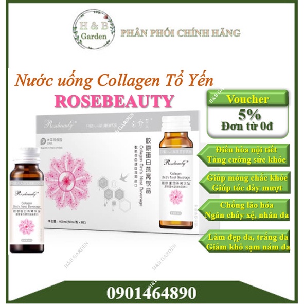 Nước Uống Collagen Tổ Yến Rose Beauty Trắng Da, Chống Lão Hóa - Hộp 8 chai
