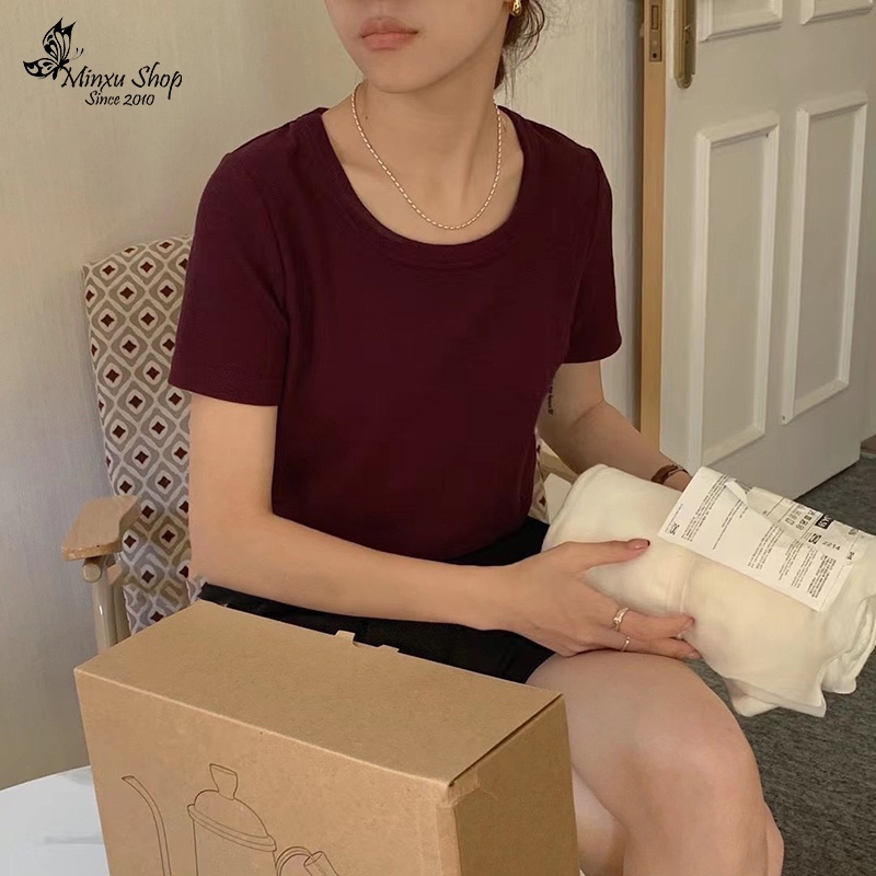 Áo phông ngắn tay cổ tròn trơn nhiều màu Minxu shop PG16
