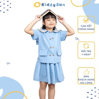 Set váy áo thuỷ thủ xanh chất đũi mặc hè cho bé gái Kiddysun V126