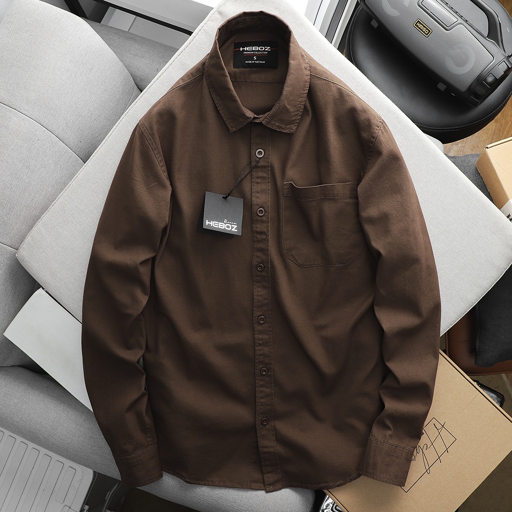 Áo sơ mi nam dài tay chất vải kaki cao cấp 1 túi Ss23 Heboz 6M - 00001436