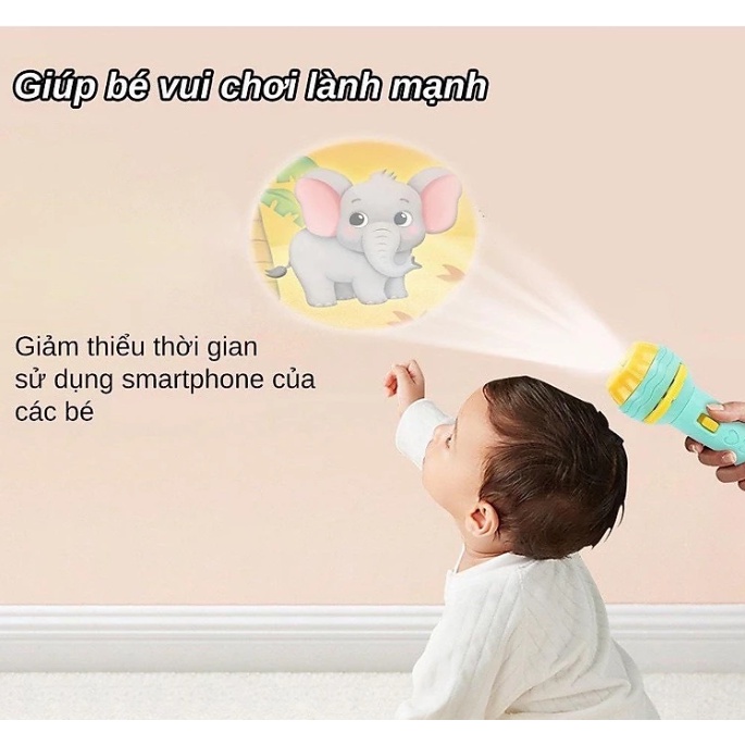Đèn pin chiếu hình với 80 hình động vật xe cộ hoa quả cho bé