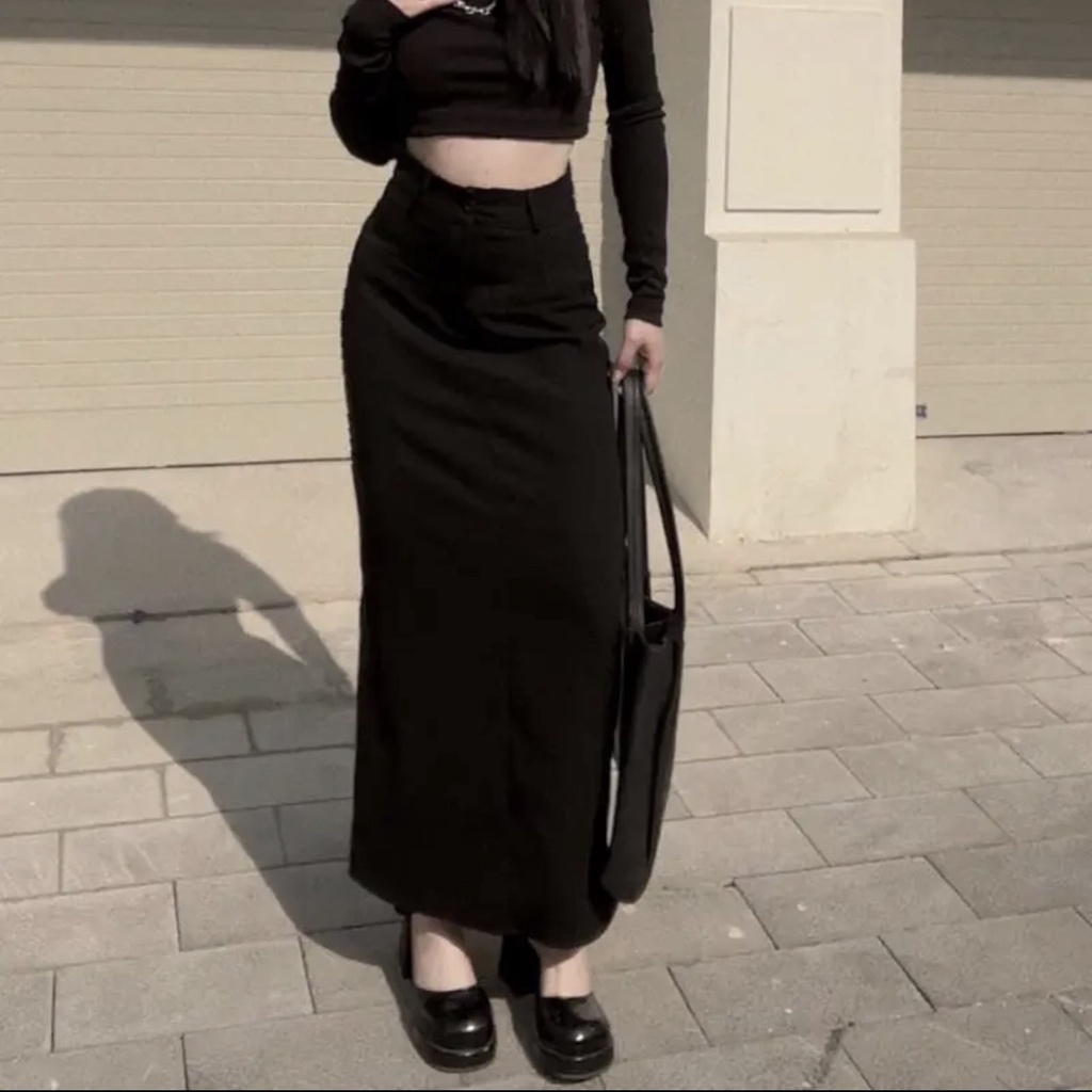 Chân Váy Dáng Dài Xẻ Tà Hack Dáng MS89