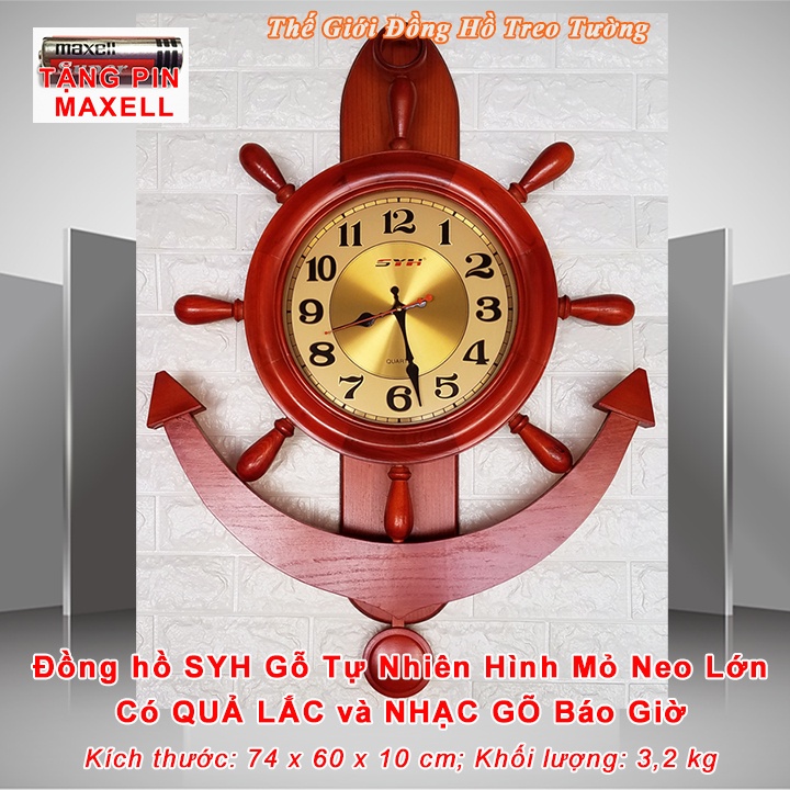 Đồng Hồ QUẢ LẮC và NHẠC GÕ GOONG bằng GỖ Tự Nhiên hình MỎ NEO Khổng Lồ (74 CM) – Tặng Pin Maxell – Bảo Hành 1 Năm 1 NĂM
