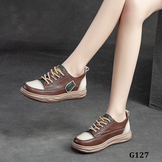 G127-giày da thật đế bằng cột dây