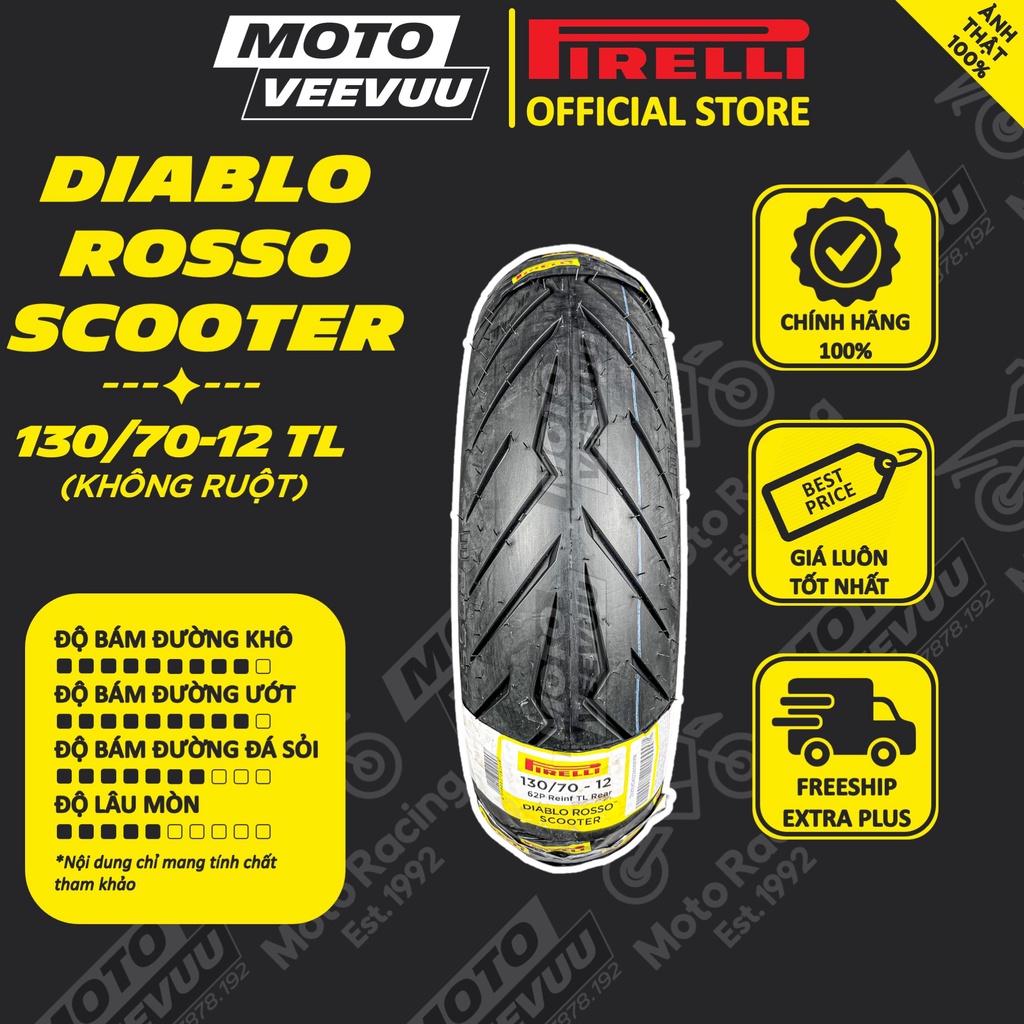 Vỏ lốp xe máy PIRELLI 130/70-12 TL Diablo Rosso Scooter (Lốp không ruột)
