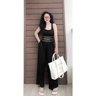 Set bộ đồ nữ cá tính, set 2 món quần dài ống rộng lưng thun kèm áo kiểu nữ croptop thun thái xinh xắn, Set áo bra bo eo