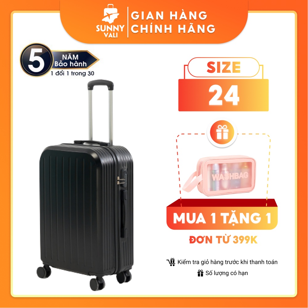 Vali nhựa dẻo khóa kéo, Vali du lịch Chống Va Đập Tốt, Vali Sunny SV07 Size 24 bảo hành 5 năm