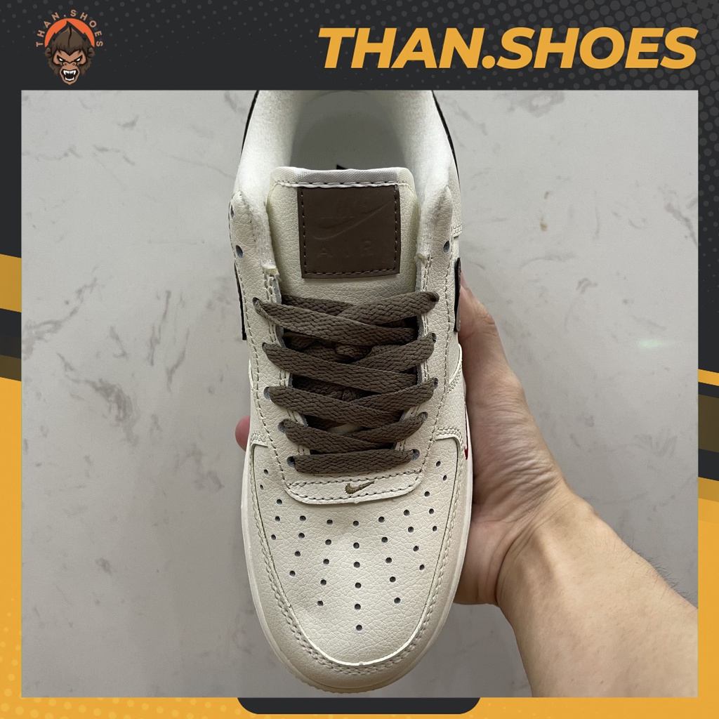 Giày Air Force 1 Low Premium White Brown, AF1 Móc Nâu - Than.Shoes