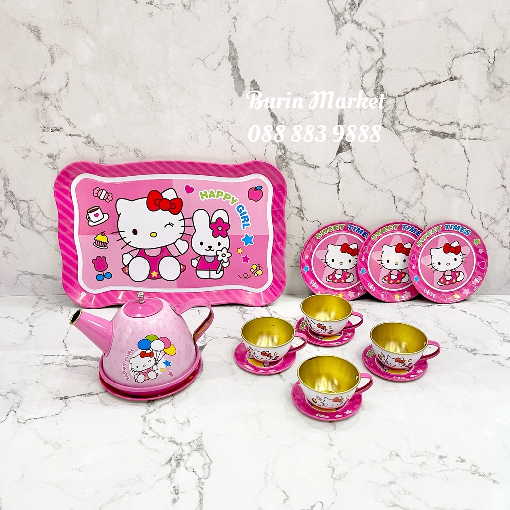 Bộ cốc chén trà chiều inox Hello Kitty cho bé từ 3 tuổi, đồ chơi nhập vai cho bé gái - Burin Market