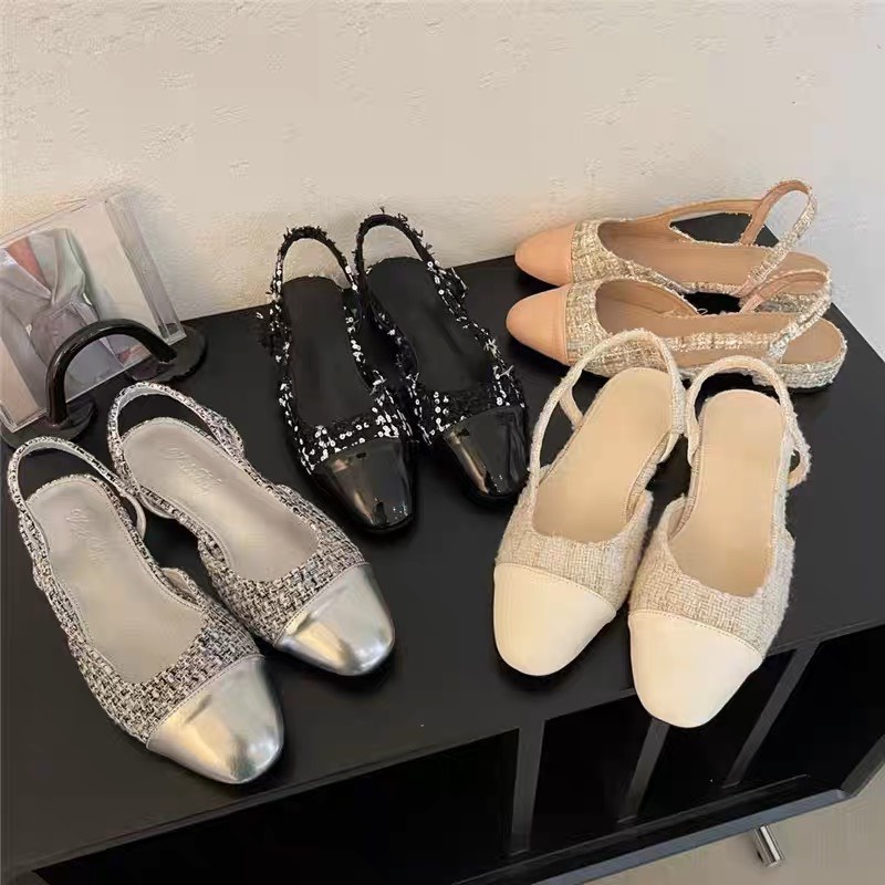 Giày Mary Jane mùa xuân hè dạ hội vải tweed đế bằng