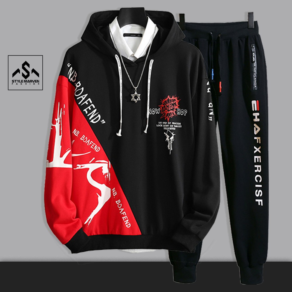 Bộ nỉ thu đông nam nữ STYLE MARVEN áo Hoodie ROAFEND 129 mũ trùm phối 2 màu trẻ trung kết hợp Jogger thể thao