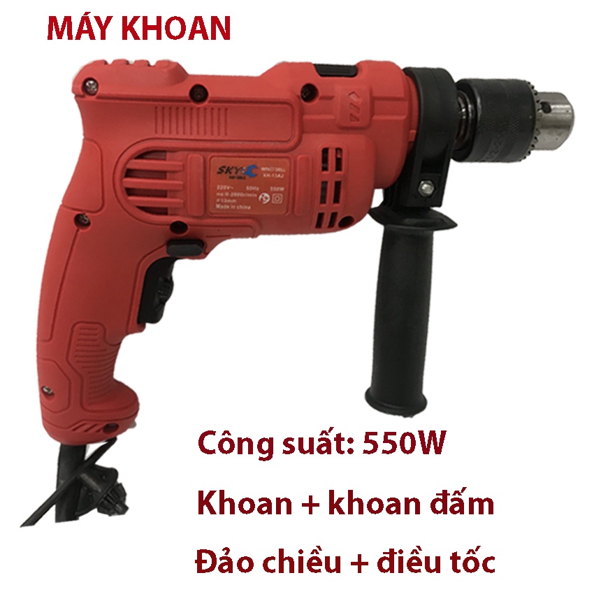 Bộ máy khoan 550w + máy cắt mài mini 650w, Máy khoan đầu 13 có chế độ đấm khoan tường sừ dụng gia đình. tặng 2 lưỡi 100