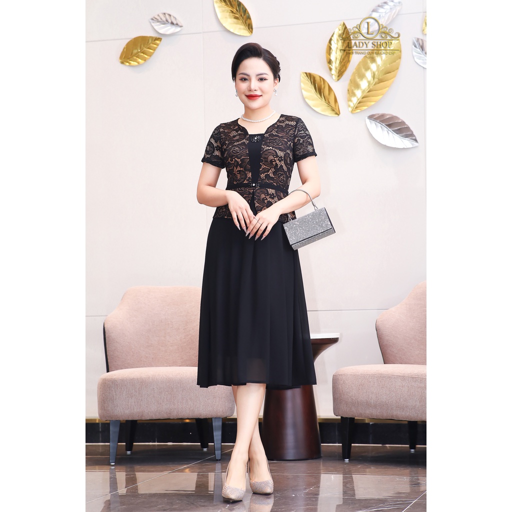 Đầm peplum ren phối chân voan Ladyshop thời trang trung niên cao cấp T88