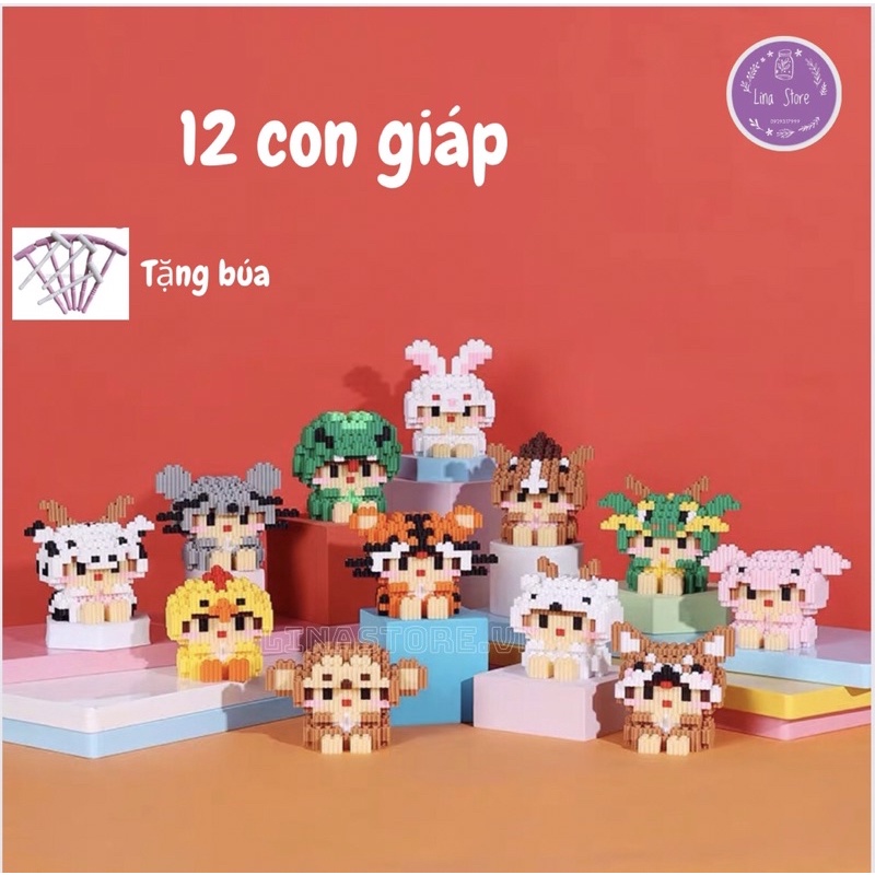 Combo 5 Le.go Mô Hình Lắp ráp 12 Con Giáp, 12 Cung Hoàng Đạo, Hoạt Hình Mini Ngẫu Nhiên