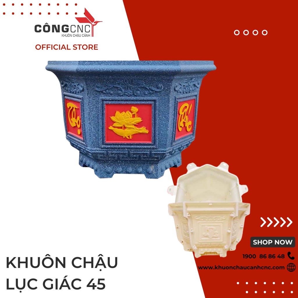 [Có bảo hành] Khuôn Chậu Cảnh ABS Lục Giác 45 Hoa văn Sen - Phúc - Lộc Thọ đa dạng mẫu mã cho khách hàng chọn lựa