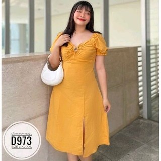 Đầm big size đầm nhún ngực xẻ tà từ 60kg-90kg [Hình thật]