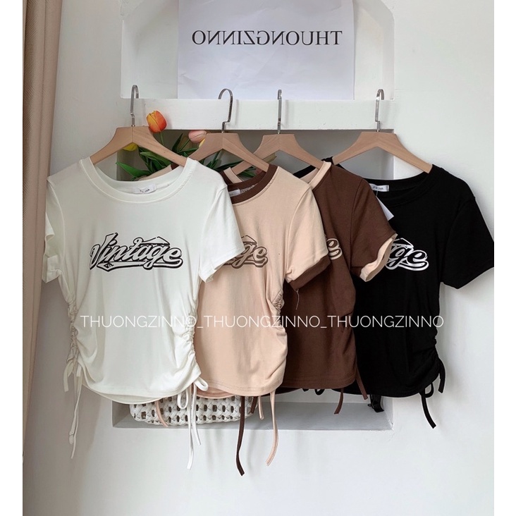 [Ảnh thật/Video] Áo phông chữ Vintage thun eo hàng Quảng Châu