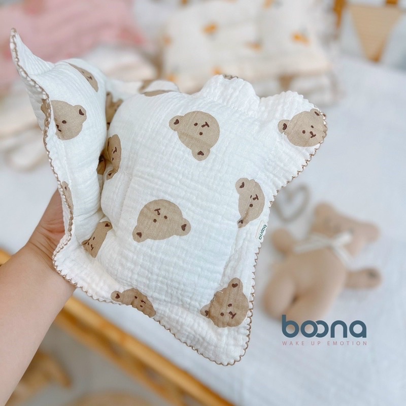 Gối xô sơ sinh Boona , gối lõm chống méo đầu  hình chữ nhật cho bé