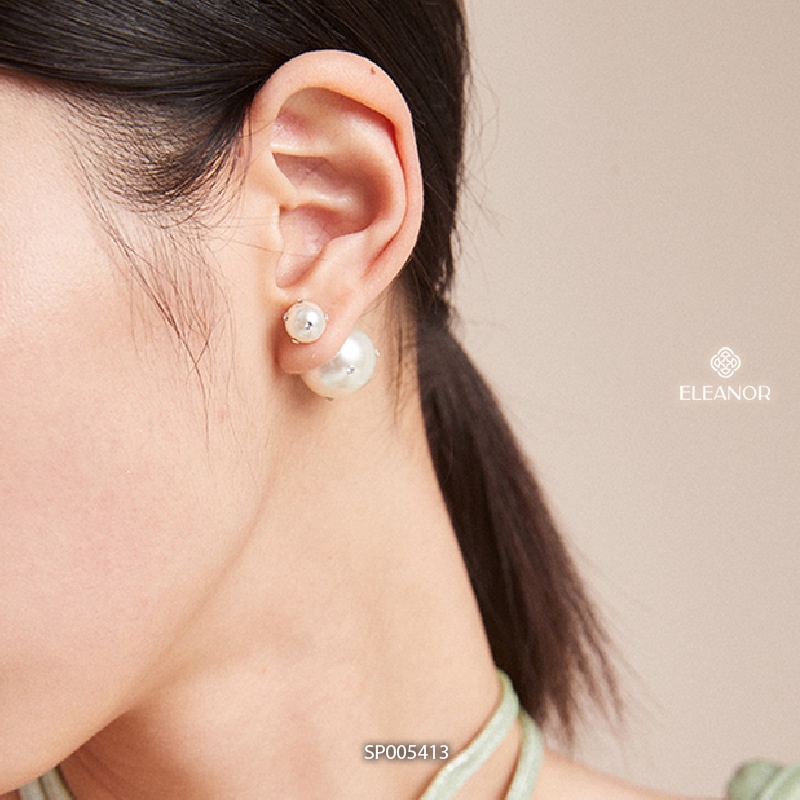 Bông tai nữ chuôi bạc 925 Eleanor Accessories ngọc trai nhân tạo lớn đính đá phụ kiện trang sức 5413