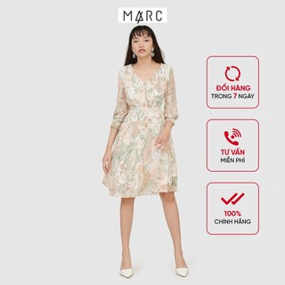 Đầm nữ MARC FASHION hoạ tiết xếp li vai tay smocking FARH110920