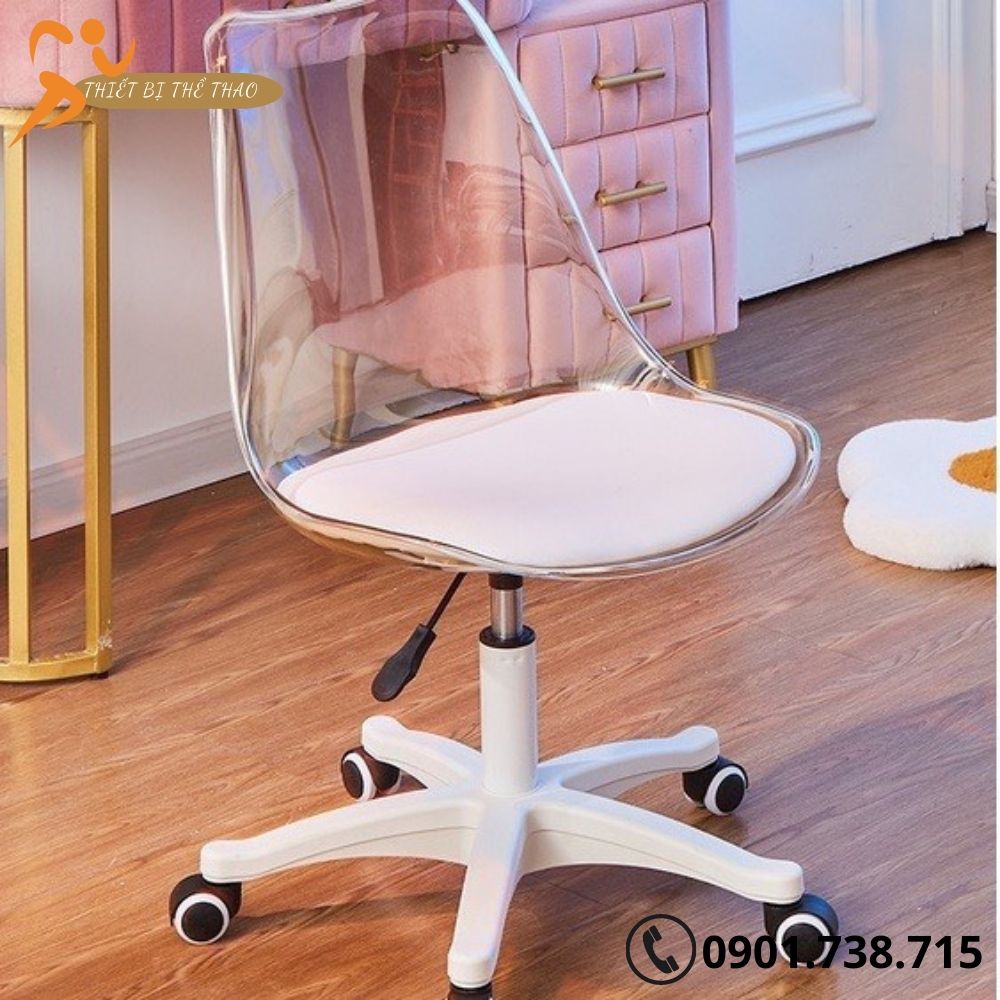 Ghế Trong Suốt Trang Trí Decor Phòng Có Đệm Nhiều Màu, Ghế Xoay Văn Phòng Cao Cấp Có Thể Điều Chỉnh Độ Cao