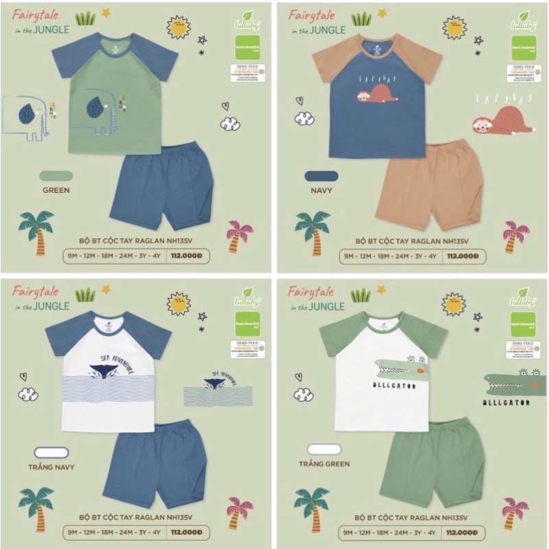 Xả hết-Bộ Cộc tay cotton Raglan Bé Trai,Gái Lullaby 2023  NH135V,NH136V