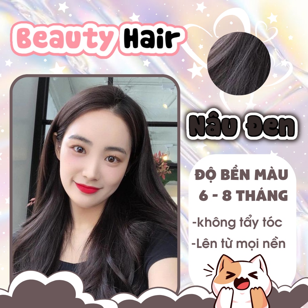 Thuốc nhuộm tóc,thuốc nhuộm tóc Nâu Đen không tẩy, tặng kèm oxy trợ dưỡng và bao tay-beautful hair