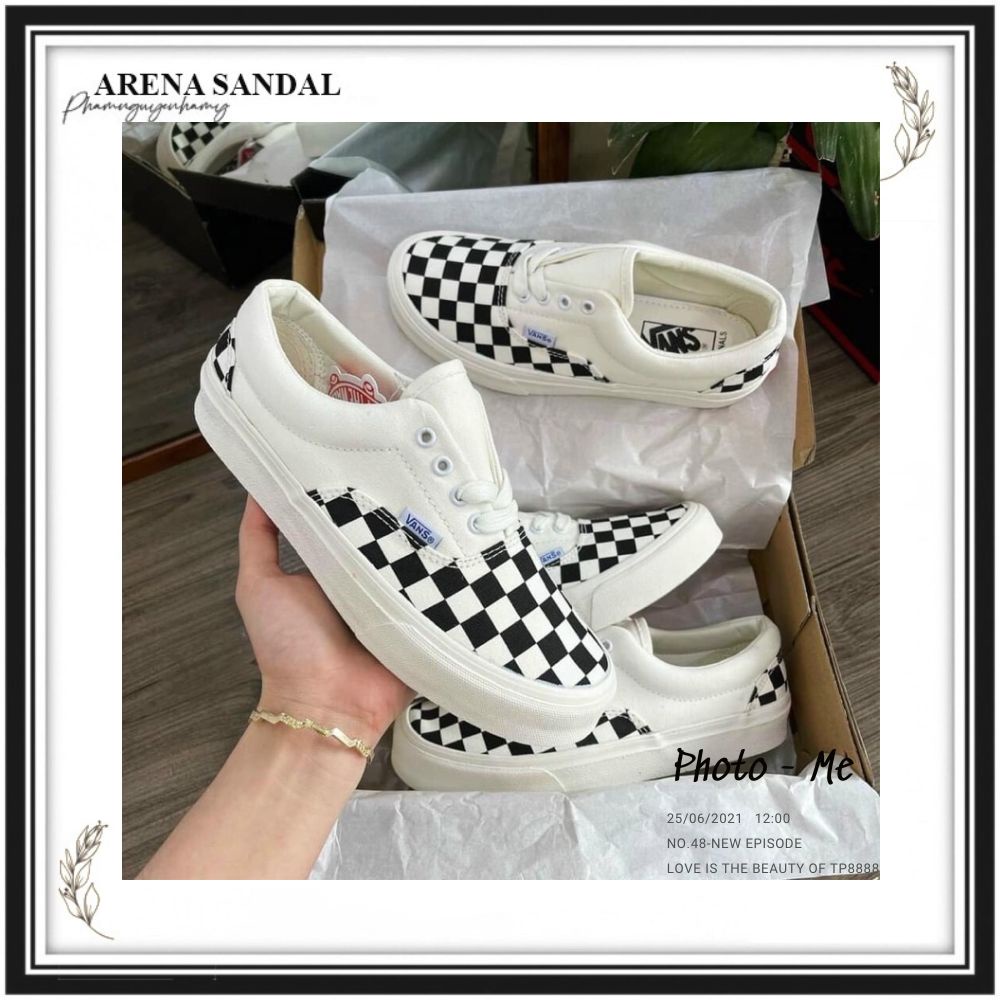 Giày Vans Caro Nam Nữ, Giày Vans Dán Trắng Đen Hàng Cao Cấp Full Box Bill - NICESHOES