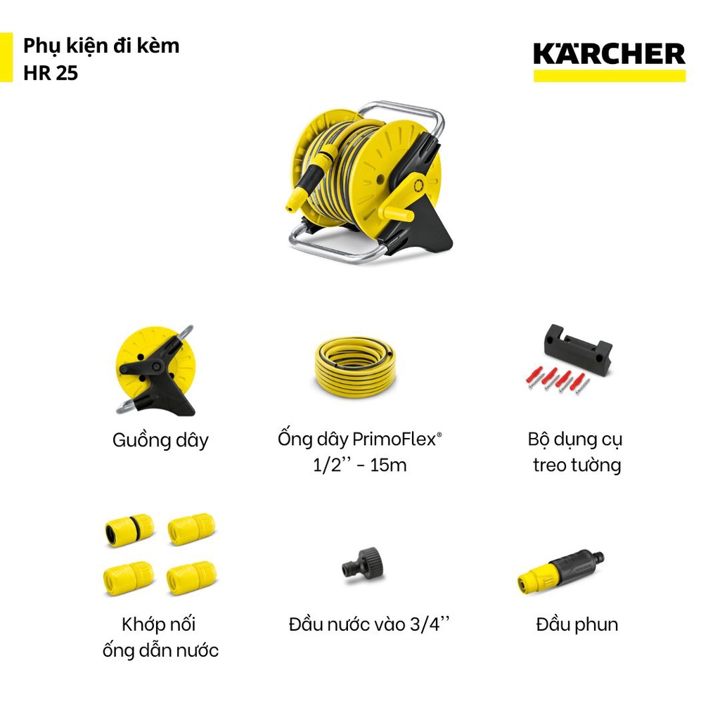 (Sản xuất tại Romania) Guồng dây Karcher 15 mét hay còn gọi là dây cấp nước HR 25