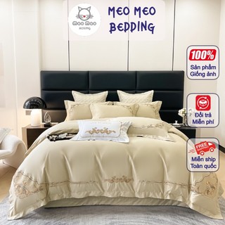 Bộ 6 món chăn ga gối lụa 100s thêu hoàng gia nhập khẩu cao cấp - mẫu 171 - bộ chăn ga gối 4 món