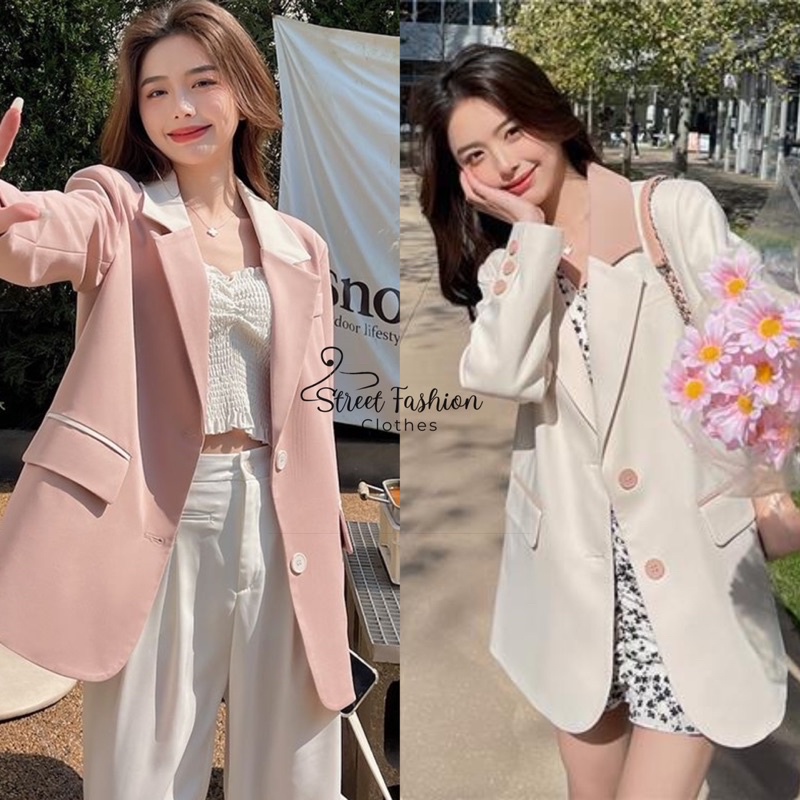 Blazer phối màu Hồng-trắng trẻ trung, nữ tính