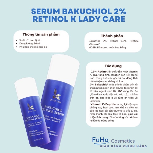 Serum Retinol bakuchiol 2% chống lão hóa, trắng da, mờ nám, tàn nhang 50ml Fuhocometics