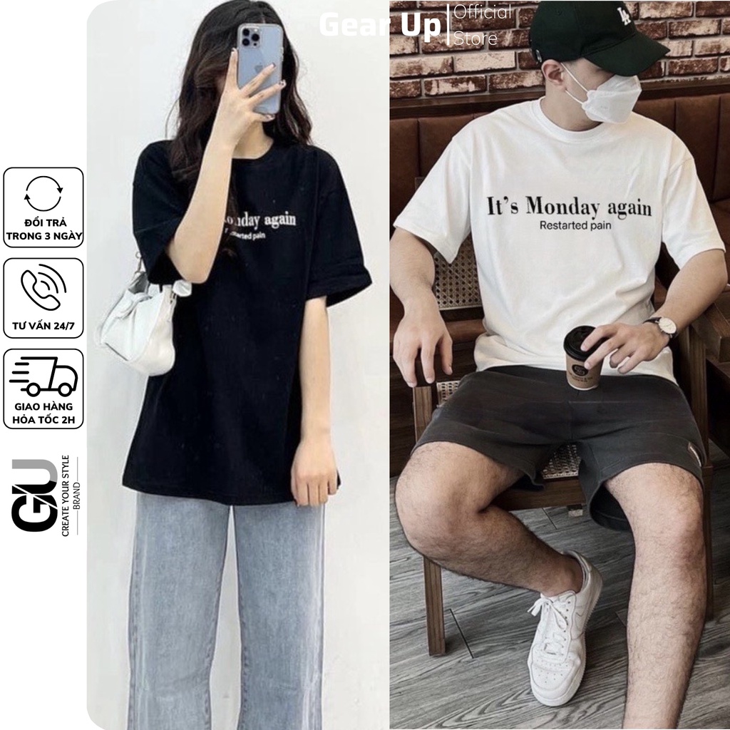 Áo thun unisex cổ tròn form rộng in chữ, áo phông nam nữ oversize dáng giấu quần chất cotton mềm, thoáng mát