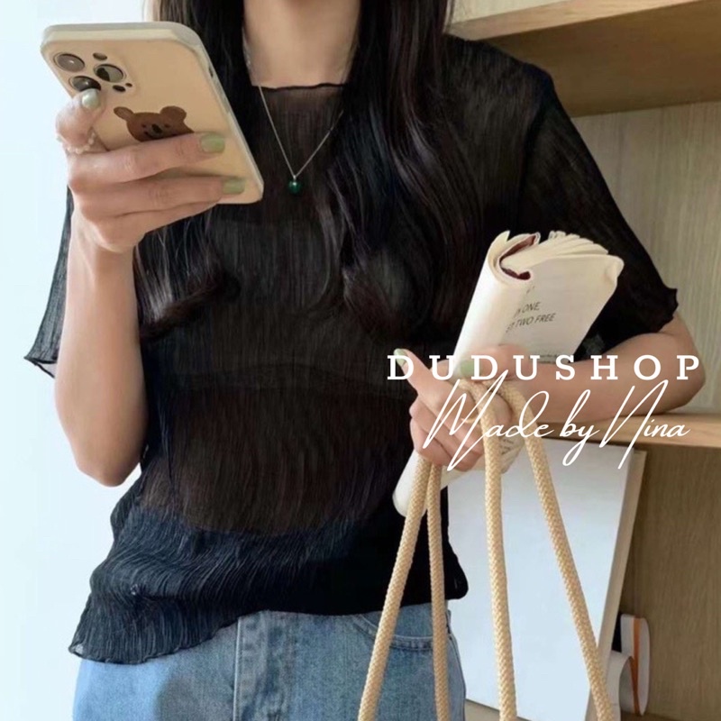 Set áo thun tơ nhăn hottrend hè 2023 Hàn Quốc cá tính