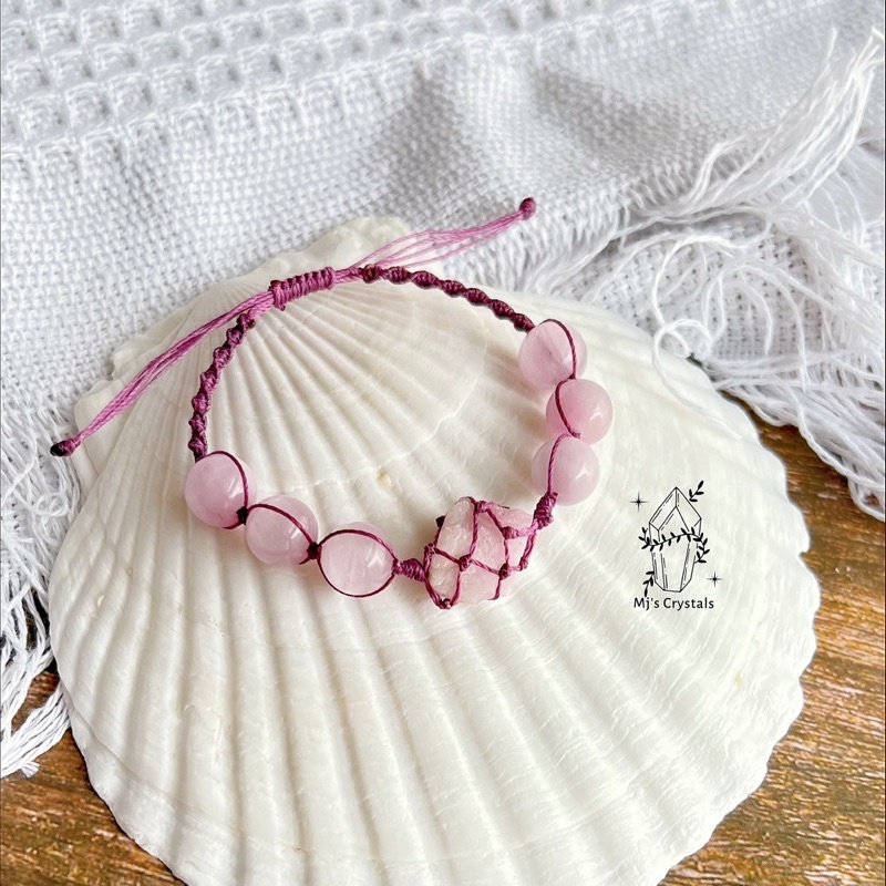 Vòng tay Macrame handmade Purple Kunzite mix hạt Kunzite thô freestyle độc đáo, màu tím cực xinh đẹp