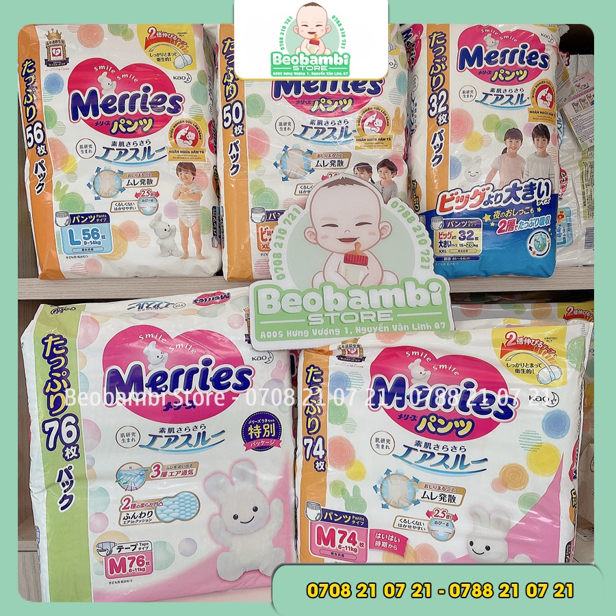 BỈM MERRIES NỘI ĐỊA NHẬT CỘNG MIẾNG ĐỦ SIZE NB96/S88/M68 dán/M64 quần