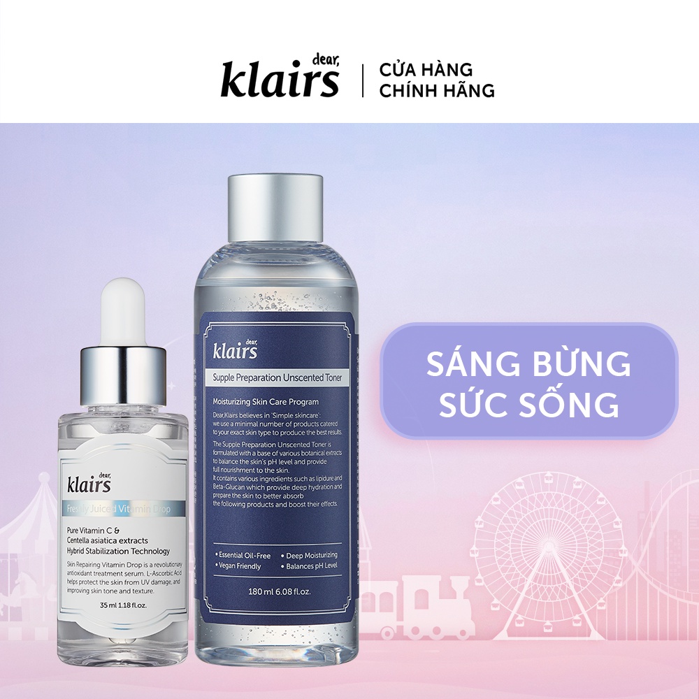 Combo Dear Klairs Freshly Juiced Vitamin Drop + Supple Preparation Unscented Toner 180ml | BigBuy360 - bigbuy360.vn