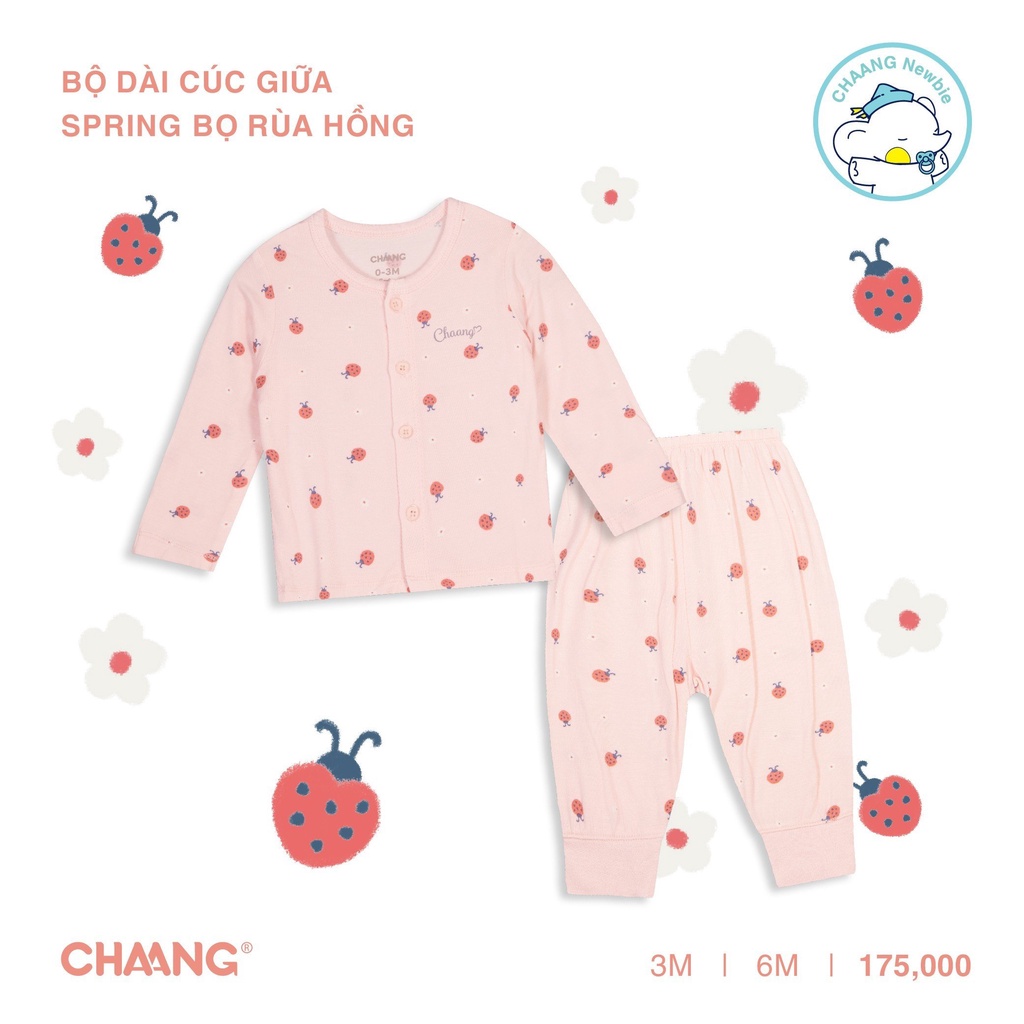 Chaang Bộ dài tay sơ sinh cúc giữa cho bé từ 0 tháng đến 6 tháng Spring SS2023D03
