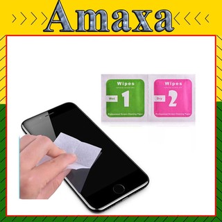 Giấy lau màn hình 1/2  điện thoại ,ipad, kính, máy tính bảng ,1 miếng lau ướt +1 miếng lau khô Amaxa