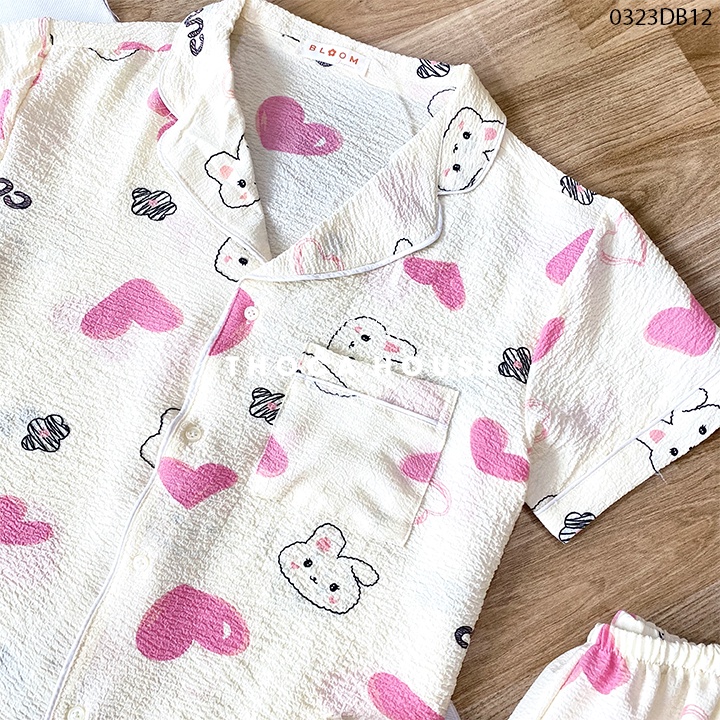 Đồ bộ nữ mặc ngủ pyjama tay ngắn quần dài hoạ tiết dễ thương THOCA HOUSE vải xốp cao cấp