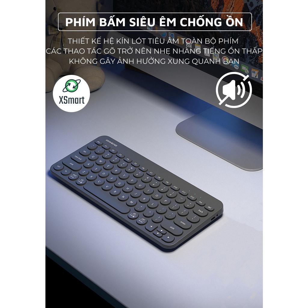 Bàn Phím Bluetooth Không Dây Mini RF702 Wireless Pin Sạc Thiết Kế Mỏng Đẹp | BigBuy360 - bigbuy360.vn