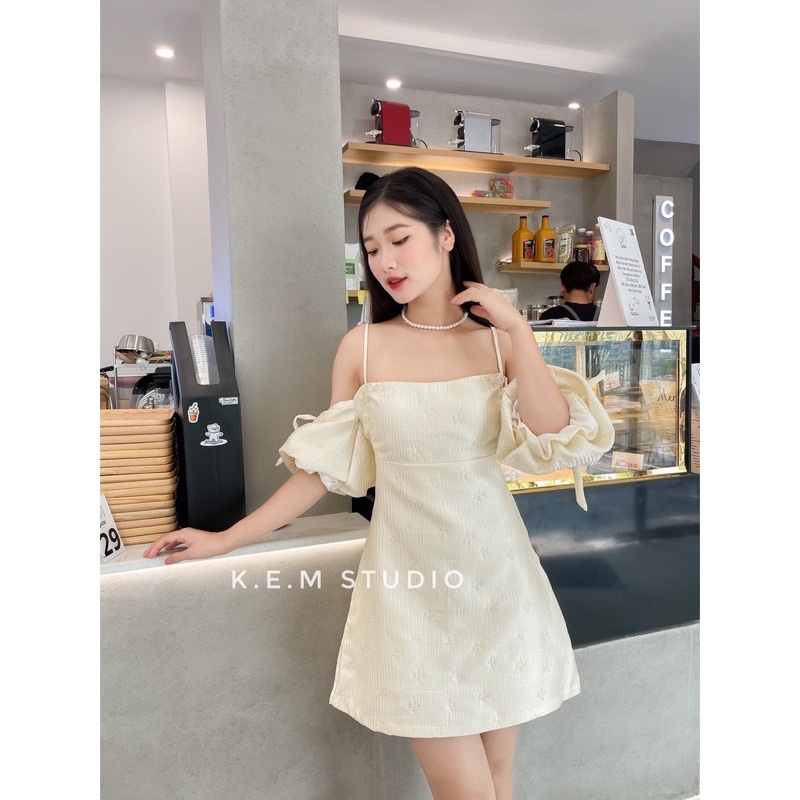 [NEW]VÁY GẤM TACTA 2S HOA CHÌM TAY BỒNG”Zumi dress” KÈM TAG NƠ